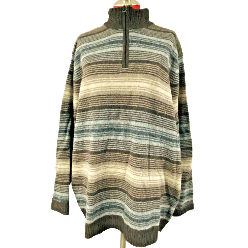 Eddie Bauer Heritage Pullover Sweater Mens XL Tall Brown Stripes Lambswool Blend